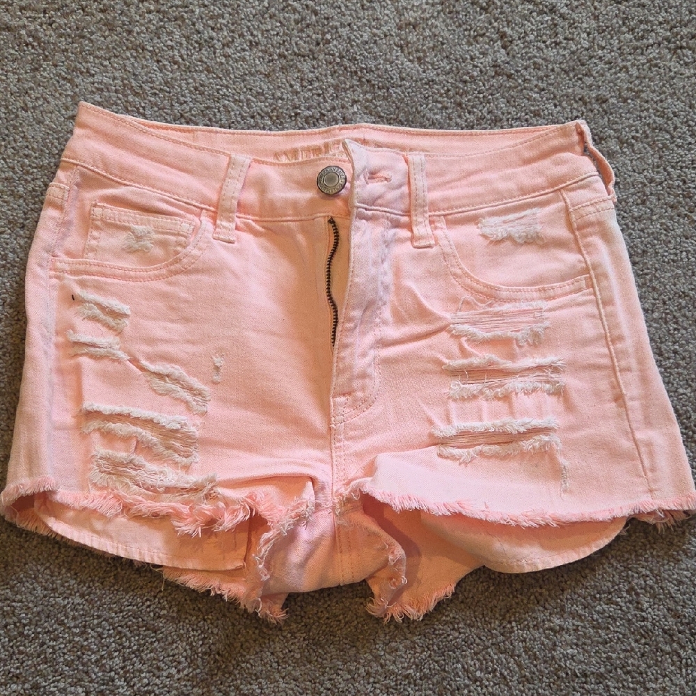 American Eagle Outfitters Light Pink Distressed Jean Shorts